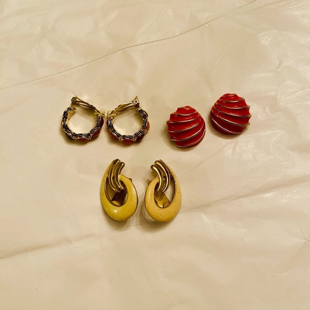 Gold and Red Earring Trio